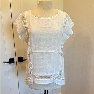 Women’s Elegant Lace Trim Linen Top - Size S